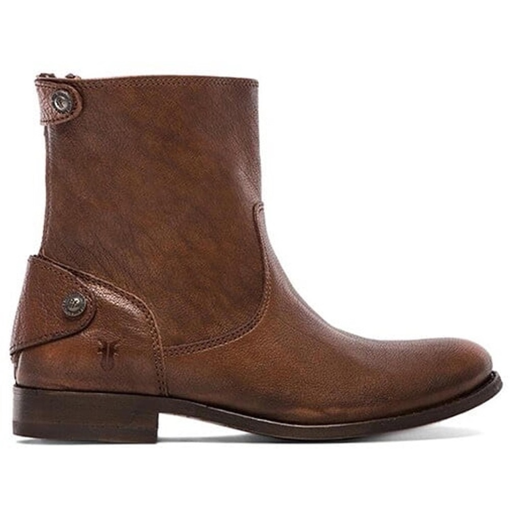 Frye Melissa‎ Button Back Zip Short Brown Ankle Boots—Size 10